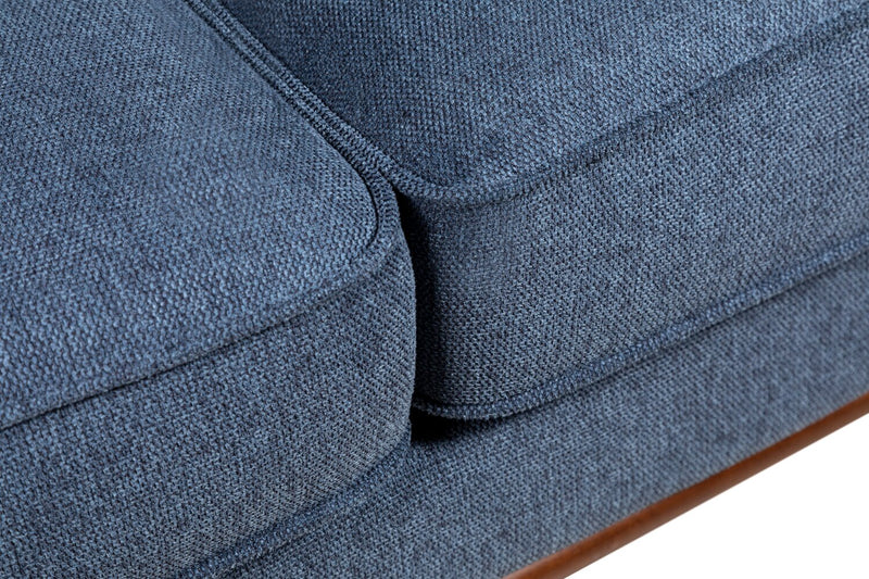 Kort & Co. Kassia 90.6\" Linen-Look Fabric Sofa with Wood Base and Legs - Blue 
