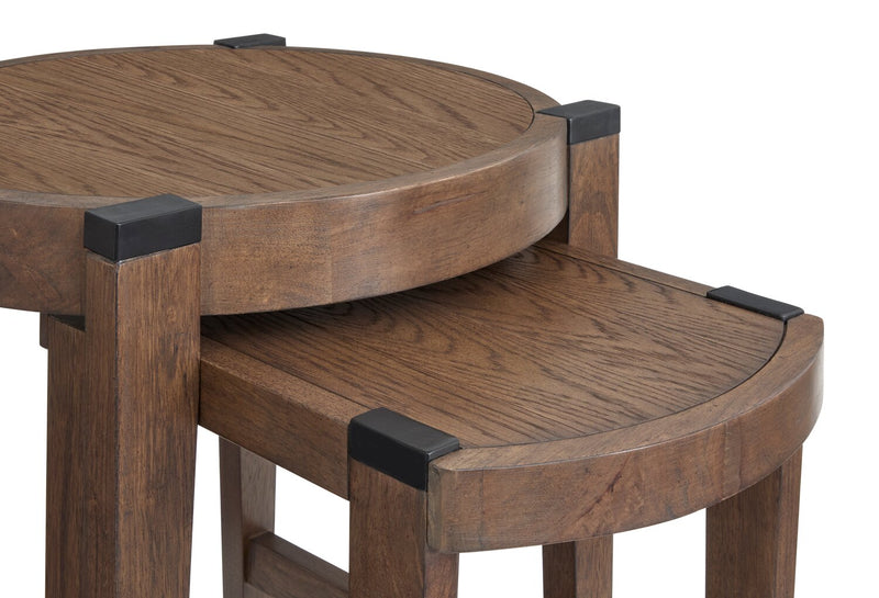 Gordon 22” 2-Piece Round Solid Wood Nesting Accent Table - Brown