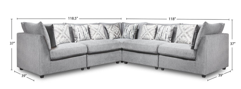 Scott Living Evolve Modular 5-Piece Linen-Look Fabric Sectional with Feather Down Cushions - Grey 
