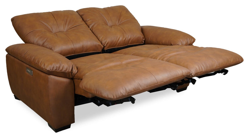 Bello 67\" Leather-Look Fabric Power Reclining Loveseat with Power Headrest- Brown