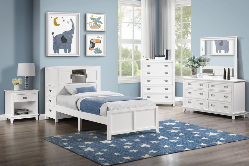 Quinn Twin Bookcase Bed with Desk - White
