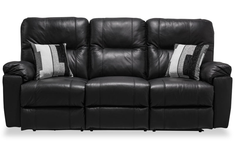 Canadian Made Dawson 87\" Genuine Leather Power Reclining Sofa with USB Port and Accent Pillows - Black