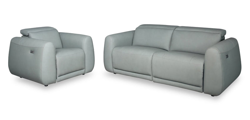 Gianna 40\" Spa Blue Genuine Leather Power Reclining Chair with Power Headrest and USB Port