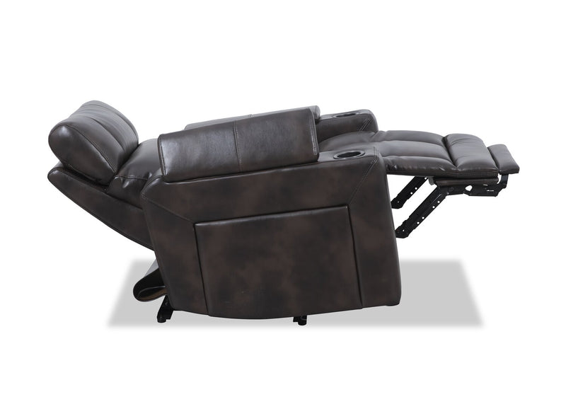 Escape 39\" Power Reclining Chair with Power Headrest and Surround Sound - Dark Brown Leather-Look Fabric