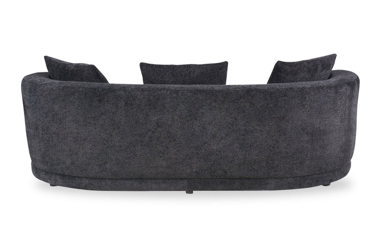 Primo Moon 91\" Wooly Raven Black Fabric Curved Sofa with Accent Pillows