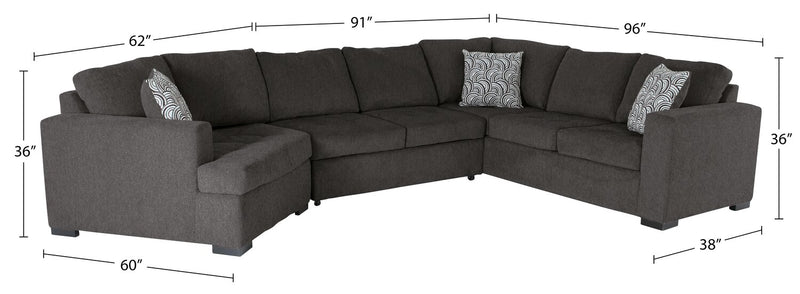 Legend 3-Piece Left-Facing Chenille Cuddler Sleeper Sectional - Pewter