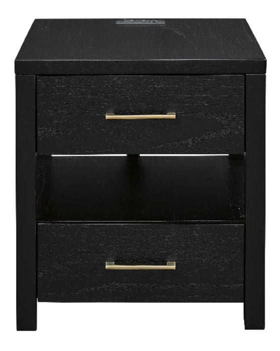 Julian 22” Contemporary End Table with Storage and USB Ports - Black