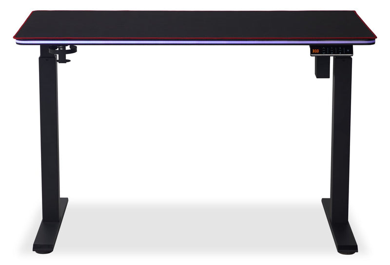 Finch 47\" Gaming Office Desk with Electric Height Adjustment and RGB Lighting – Black and Red Piping 