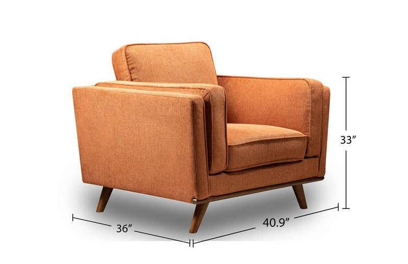 Kort & Co. Kassia 40.9\" Linen-Look Fabric Chair with Wood Base and Legs - Orange 