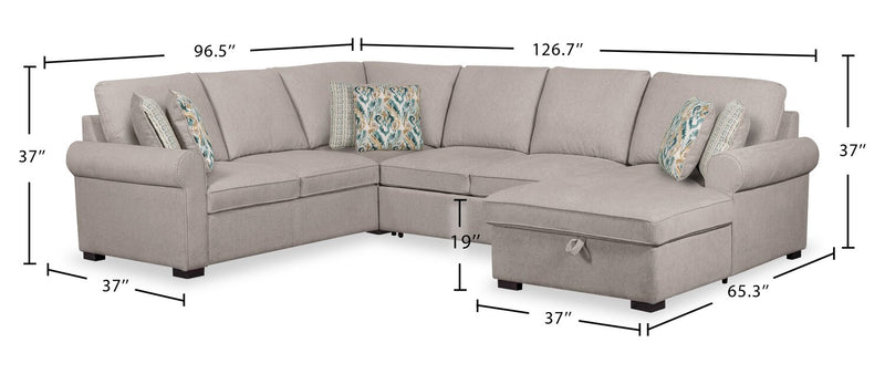 Haven 4-Piece Chenille Right-Facing Sleeper Sectional - Grey 