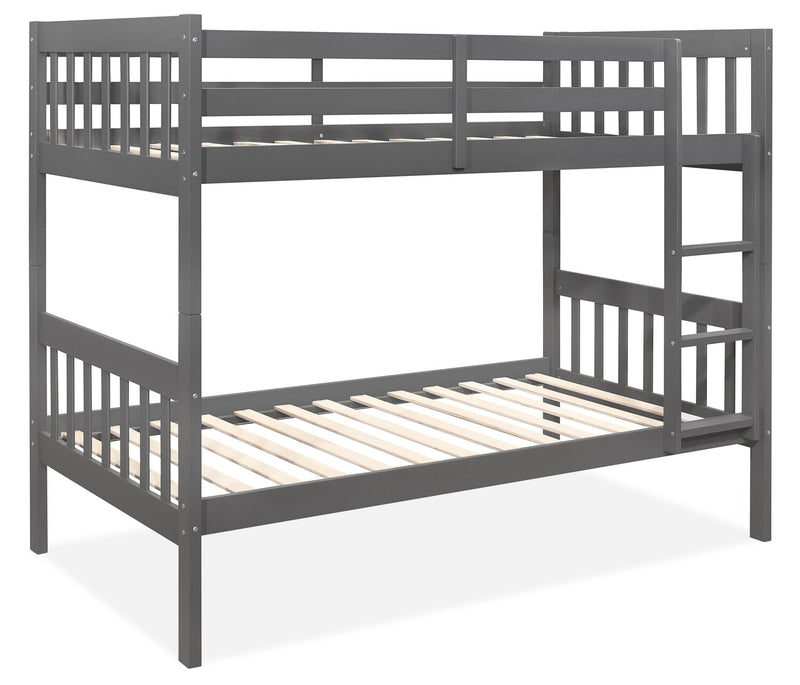 Miko Bunk Bed with Ladder & Guard Rail for Kids, Grey - Twin/Twin 