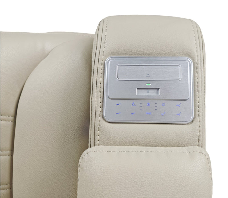 Zen 3-Piece Apricot Faux Leather Power Reclining Massage Home Theatre Sectional with Refrigerator Console