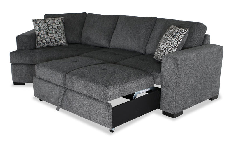 Made in Canada Legend 2-Piece Left-Facing Chenille Fabric Cuddler Sleeper Sectional - Pepper Grey