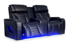 Zen 75.5\" Black Faux Leather Power Reclining Massage Loveseat with Power Headrests and Refrigerator Console