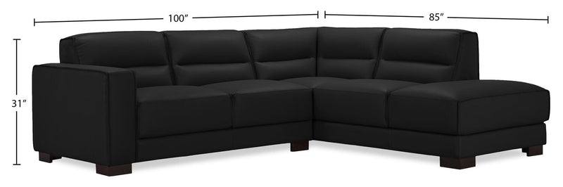 Citadel 2-Piece Right-Facing Top-Grain Genuine Leather Sectional with Wood Legs - Black 
