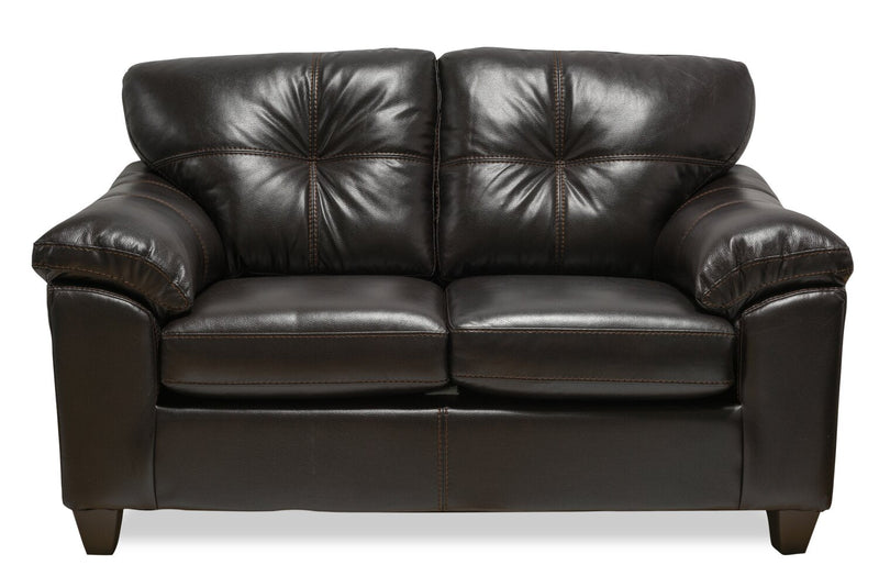 Made in Canada Addison 63\" Leather-Look Fabric Loveseat with Removable Seat Cushions and Tufting - Blackberry Black 
