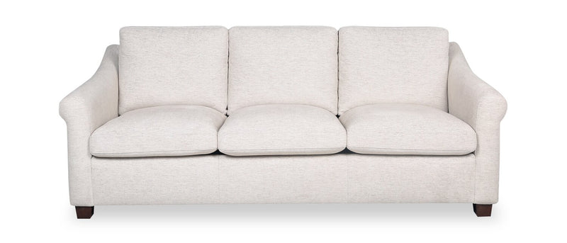 Mallie 84\" Shell White Chenille Fabric Sofa with Rolled Arms and Wood Legs
