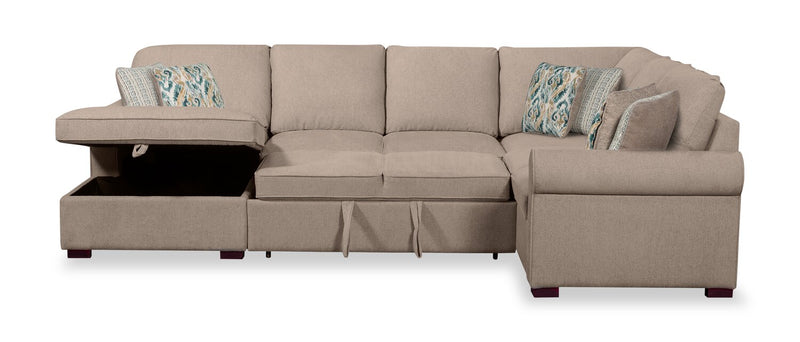 Haven 4-Piece Chenille Left-Facing Sleeper Sectional - Taupe