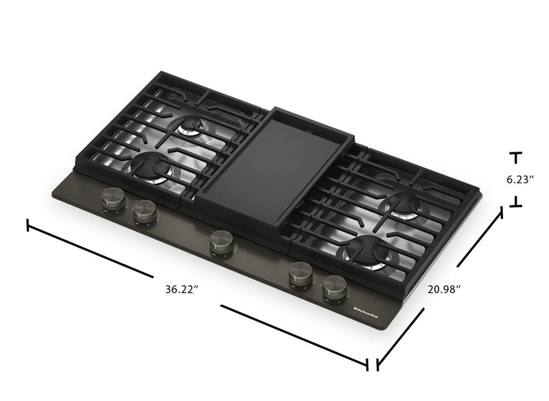 KitchenAid Gas-on-Metal Cooktop with Integrated Wok Grate – Black Ore - KCGK736SBE