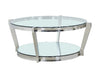 Yonge 36\" Modern Round Glass Top Coffee Table with Shelf - Chrome Finish with Stainless Steel