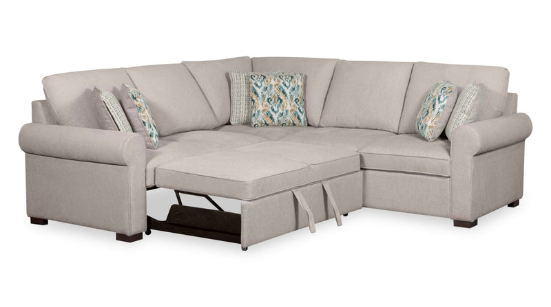 Scott Living Haven 3-Piece Left-Facing Grey Chenille Fabric Sleeper Sectional