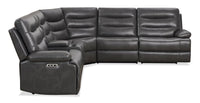 Zayne 6-Piece Leather-Look Fabric Power Reclining Sectional with Storage Console and USB Charging Ports – Grey