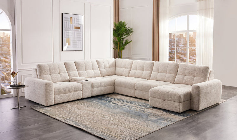Scott Living Elevate Modular 7-Piece Right-Facing Beige Chenille Fabric Sectional with Power Reclining