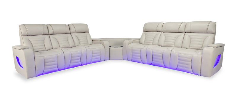 Zen 3-Piece Apricot Faux Leather Power Reclining Massage Sectional with Two Drop-Down Consoles
