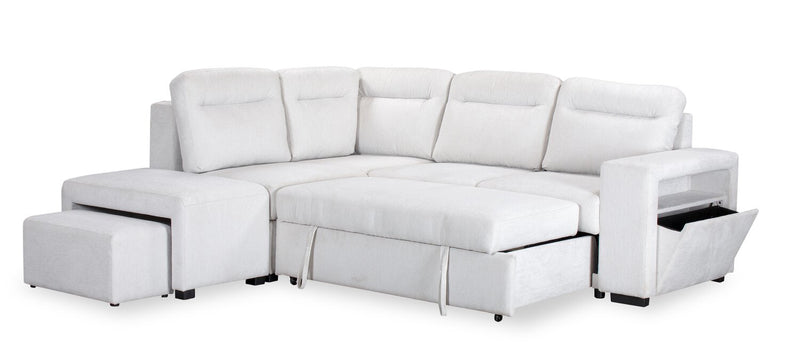Primo Coast 3-Piece Left-Facing Ivory White Fabric Sleeper Sectional with Storage Chaise and Storage Armrest