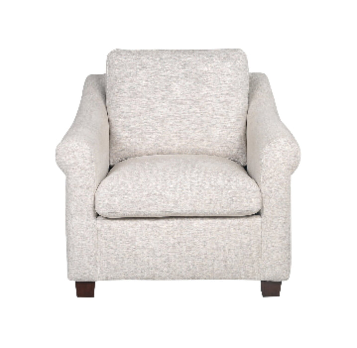 Mallie 36\" Shell White Chenille Fabric Chair with Rolled Arms and Wood Legs