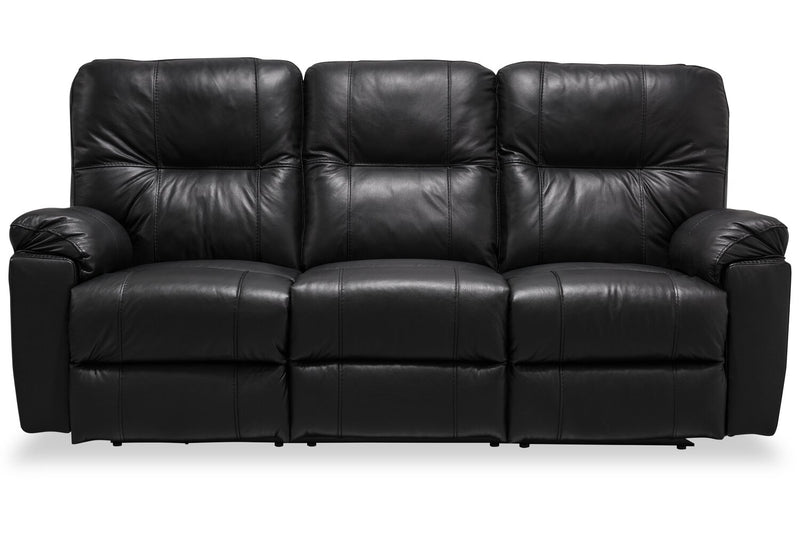 Canadian Made Dawson 87\" Genuine Leather Power Reclining Sofa with USB Port and Accent Pillows - Black