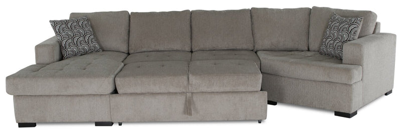 Legend 3-Piece Right-Facing Chenille Cuddler Sleeper Sectional with Chaise - Platinum 