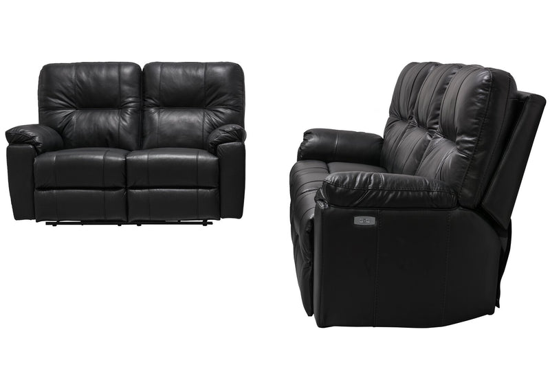 Canadian Made Dawson 64\" Genuine Leather Power Reclining Loveseat with USB Port and Accent Pillows – Black