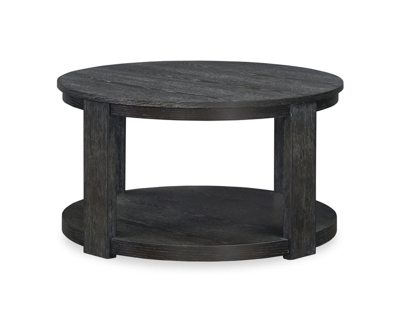 Declan 31.5\" Modern Round Coffee Table with Shelf - Black