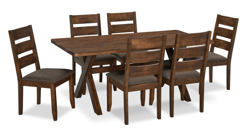 Plum 7pc Dining Set with Table & 6 Chairs, Wood, Live-Edge Look, 70.75\"W- Nutmeg Brown 