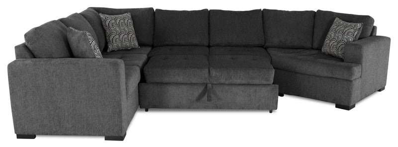 Legend 4-Piece Right-Facing Chenille Cuddler Sleeper Sectional - Pepper