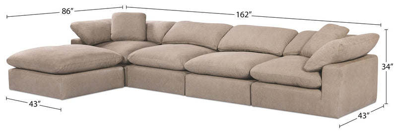 Eclipse 5-Piece Linen-Look Fabric Modular Sectional with Ottoman - Slate