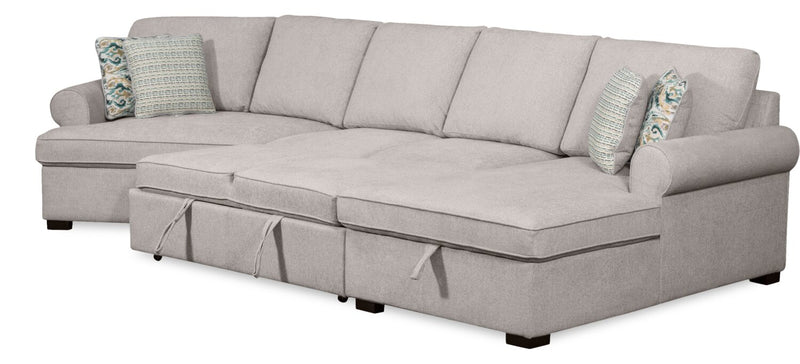 Scott Living Haven 3-Piece Left-Facing Chenille Fabric Cuddler Sleeper Sectional with Storage Chaise - Grey