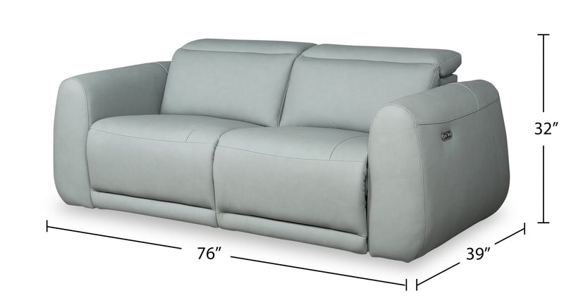 Gianna 76\" Spa Blue Genuine Leather Power Reclining Sofa with Power Headrests and USB Port