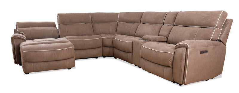 Cindy Crawford Home Newport 6-Piece Left-Facing Faux Suede Power Reclining Sectional with USB Port - Taupe 