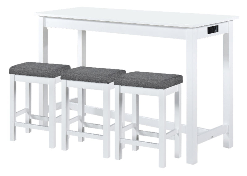 Noah 60” Modern Sofa Table with 3 Counter-Height Stools and USB Ports - White