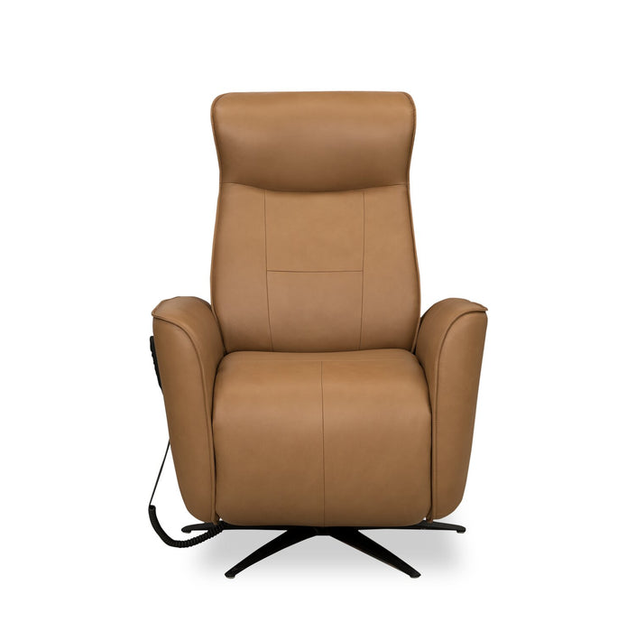 Serene 31\" Tan Genuine Leather Power Reclining Massage Chair with Power Headrest and Heated Seat