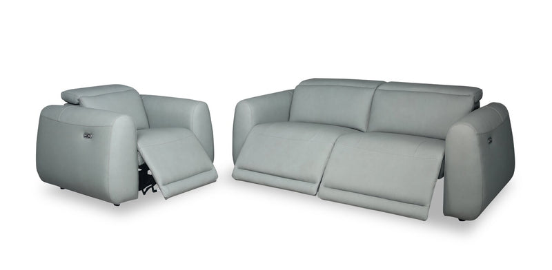 Gianna 40\" Spa Blue Genuine Leather Power Reclining Chair with Power Headrest and USB Port