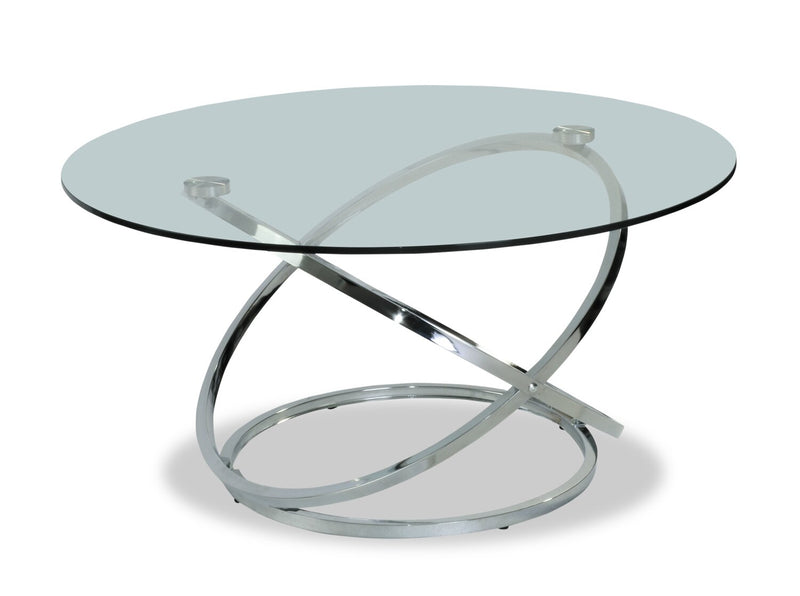 Hendrix 60\" Modern 2-Pack Glass Top Coffee + End Table - Chrome with Metal Base