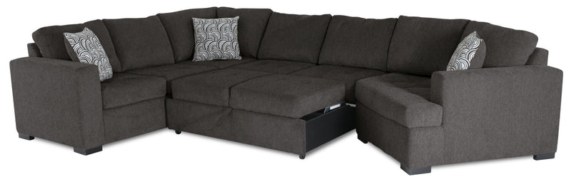 Legend 3-Piece Right-Facing Chenille Cuddler Sleeper Sectional - Pewter