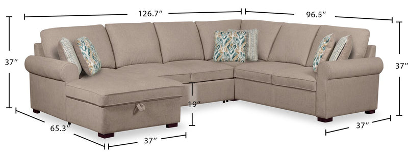 Haven 4-Piece Chenille Left-Facing Sleeper Sectional - Taupe