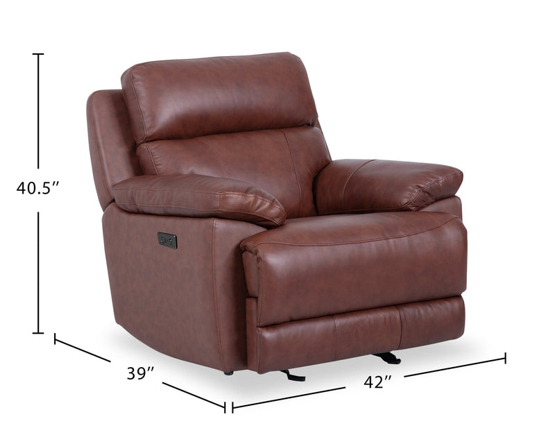 Sorrento 42\" Madrid Brick Brown Genuine Leather Power Reclining Chair with USB Port