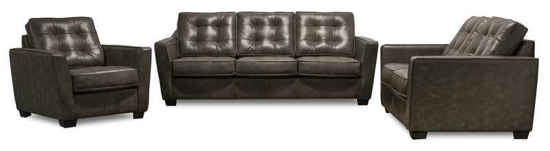 Clare 37\" Genuine Leather Accent Chair with Button Tufting – Charcoal