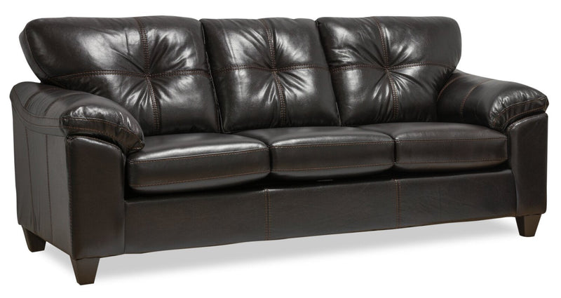 Made in Canada Addison 86\" Leather-Look Fabric Sofa with Removable Seat Cushion and Tufting - Blackberry Black 