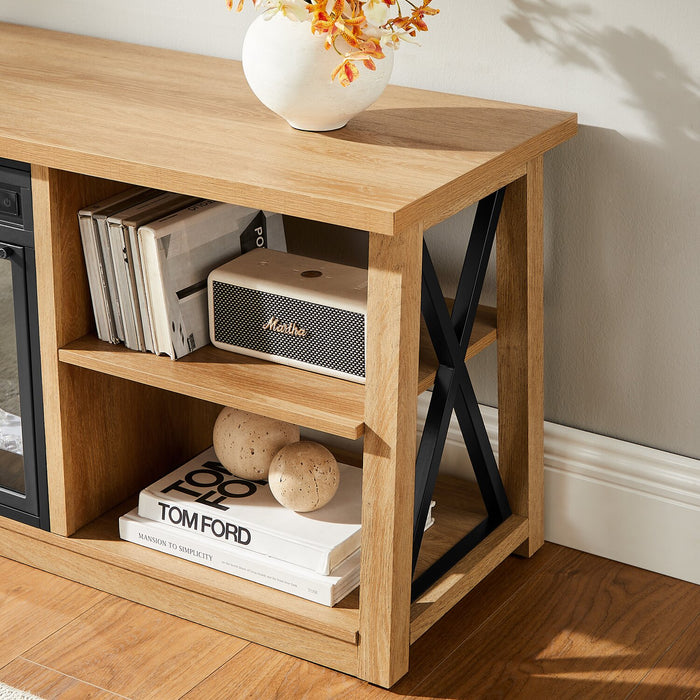 Wendel 80\" Electric Fireplace Tv Stand with Storage for TVs up to 75\" – Natural Oak 